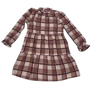 LuLaRoe Annabelle Ruffle Tiered Dress Women's Size XL Brown Check Country Plaid